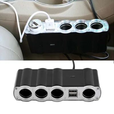 Разклонител за авто запалката с кабел Amio ,i 4 гнезда + 2 USB