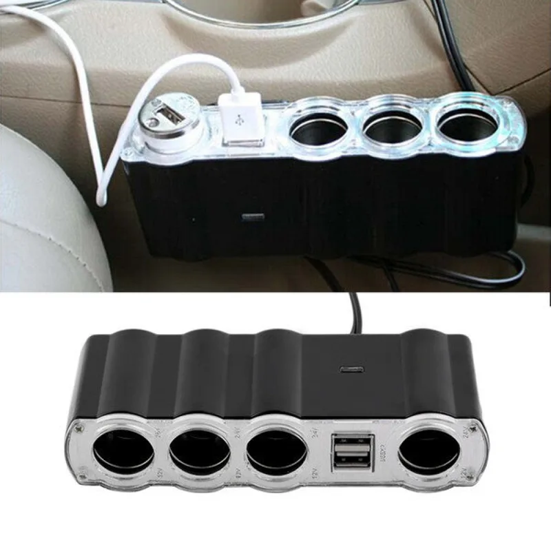 Разклонител за авто запалката с кабел Amio ,i 4 гнезда + 2 USB