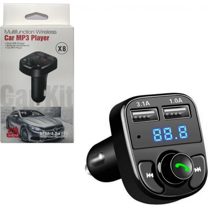 Трансмитер модулатор за автомобил FM T8 Display LCD MP3 Player Четец