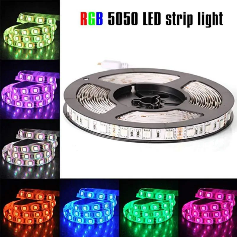 RGB LED лента 5 метра, диод 5050, с дистанционно и захранване комплект