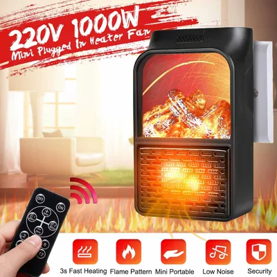 Вентилаторна печка/духалка жив огън-огнище с дистанционно, 1000W мини