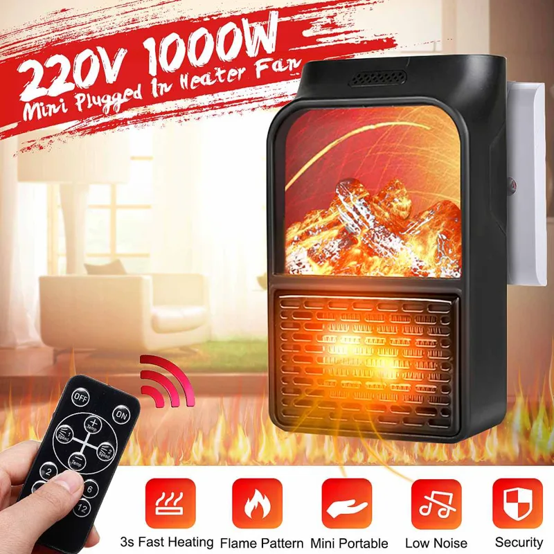 Вентилаторна печка/духалка жив огън-огнище с дистанционно, 1000W мини