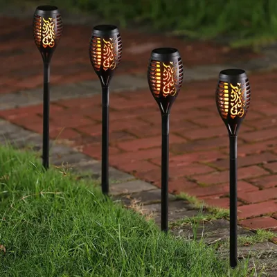 Соларни LED факли с ефект на пламък, 4 броя