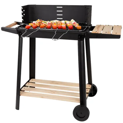 Градинско барбекю на колелца с регулируема решетка преносимо