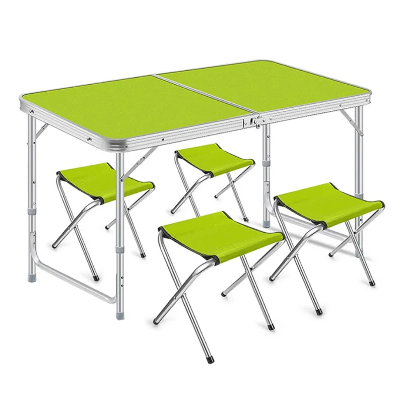 Комплект за къмпинг - маса + 4 стола в зелено сгъваем
