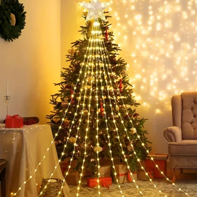 Висящи светлини с коледна звезда, 140 LED