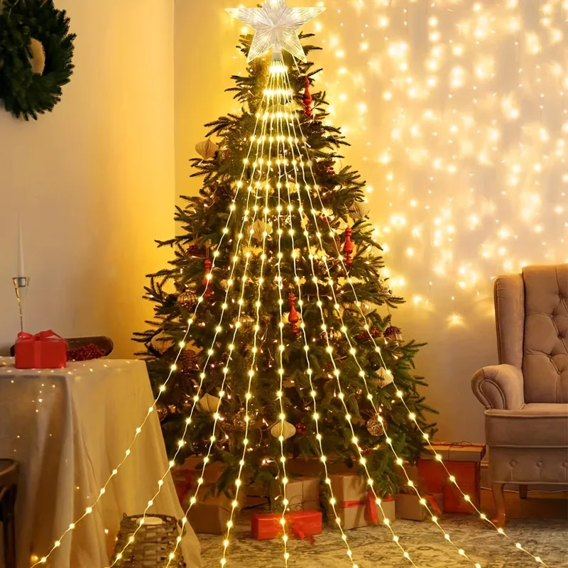 Висящи светлини с коледна звезда, 140 LED