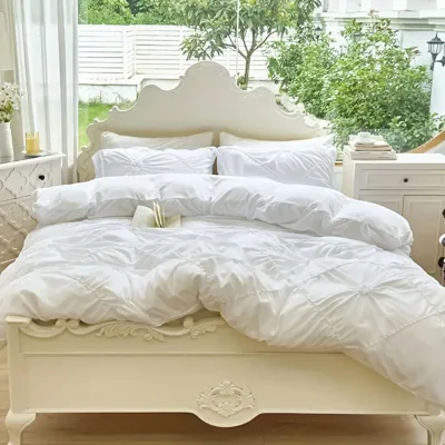 Памучен спален комплект от 3 части, бял, 90 г/м²