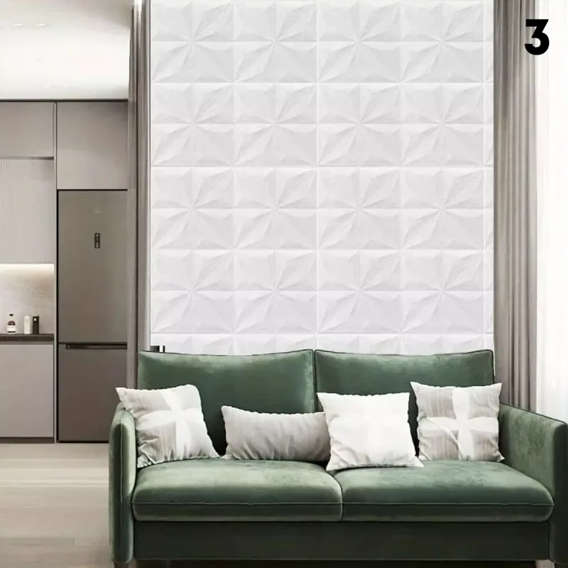 Тапет 3D триъгълници - 70 x 70 см, 5 мм, бял самозалепващ