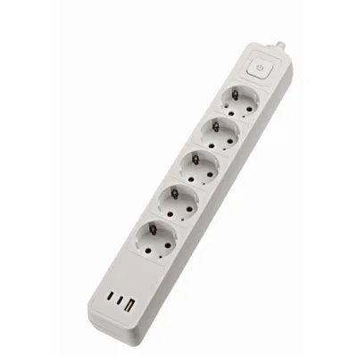 Разклонител с 5 гнезда, USB-A и 2 USB-C, 1,4 м кабел
