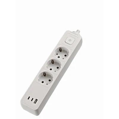 Разклонител с 3 гнезда, USB-A и 2 USB-C, 1,4 м кабел