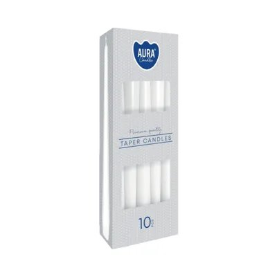 Свещи конус бели, 10 броя, ø2.3x24.5 см