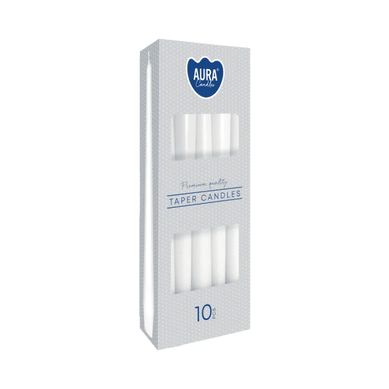 Свещи конус бели, 10 броя, ø2.3x24.5 см