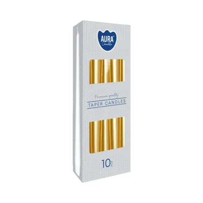 Свещи конус златни, 10 броя, ø2.3x24.5 см