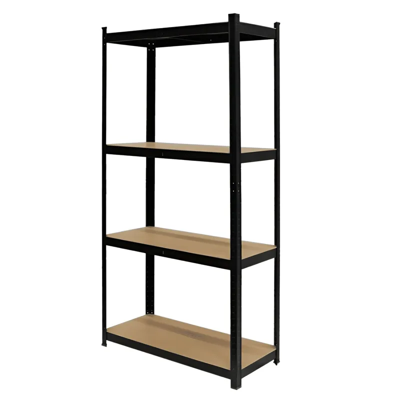 Метален стелаж черен, 4 MDF рафта, 180х90х40 см
