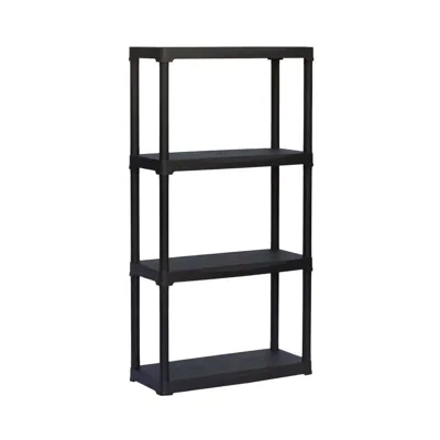 PVC стелаж черен, 4 рафта, 60х30х133 см