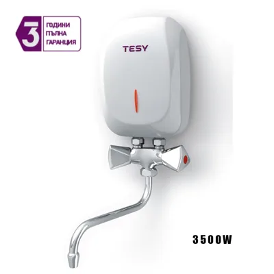 Проточен бойлер Tesy 3,5 kW с метална батерия, над мивка