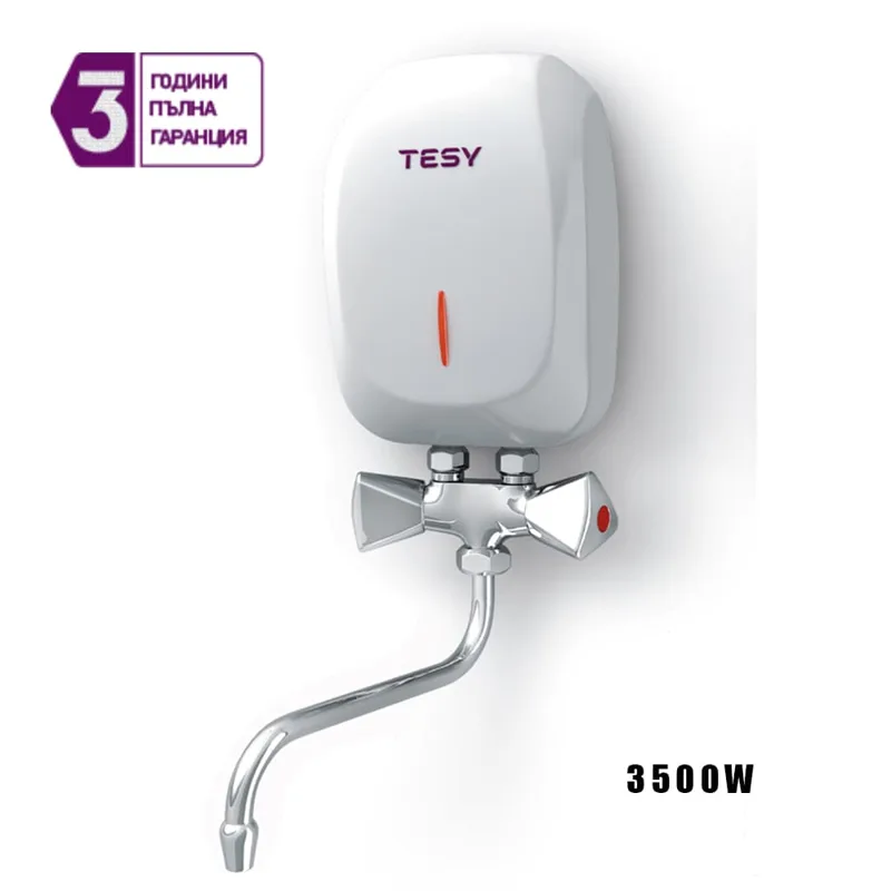 Проточен бойлер Tesy 3,5 kW с метална батерия, над мивка