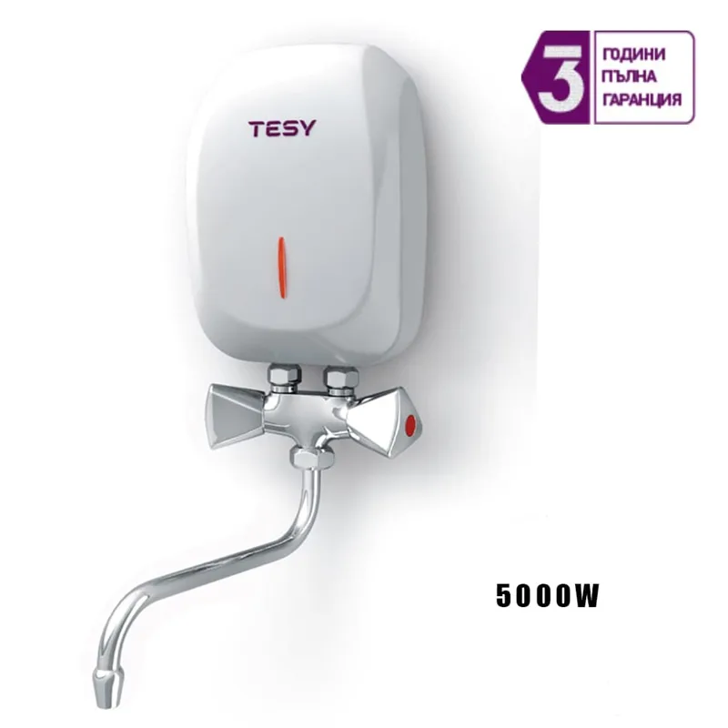 Проточен бойлер Tesy 5 kW с метална батерия, над мивка