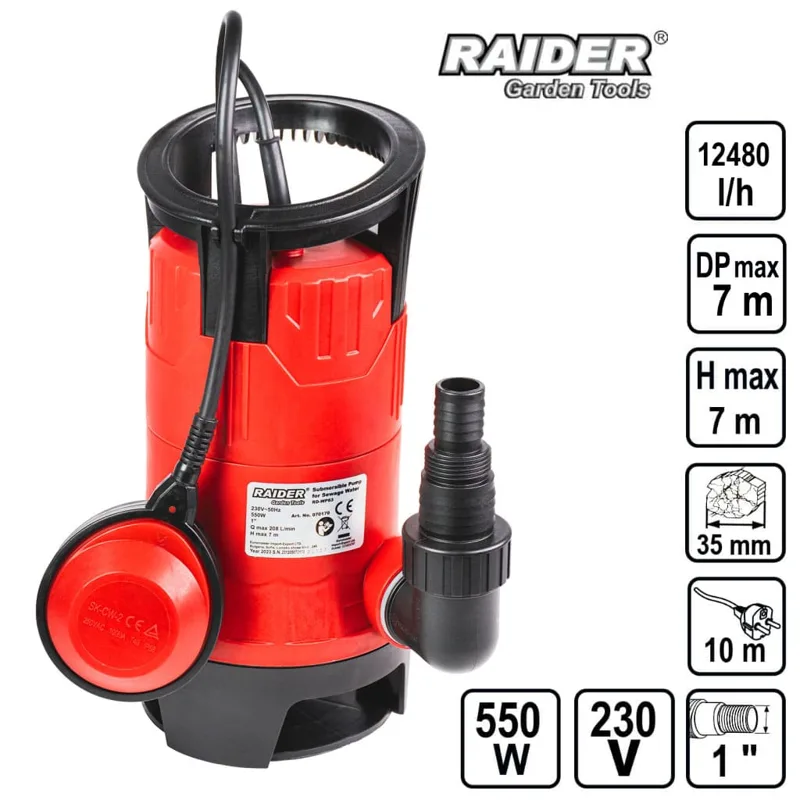Потопяема помпа за мръсна вода Raider RD-WP63, 550 W