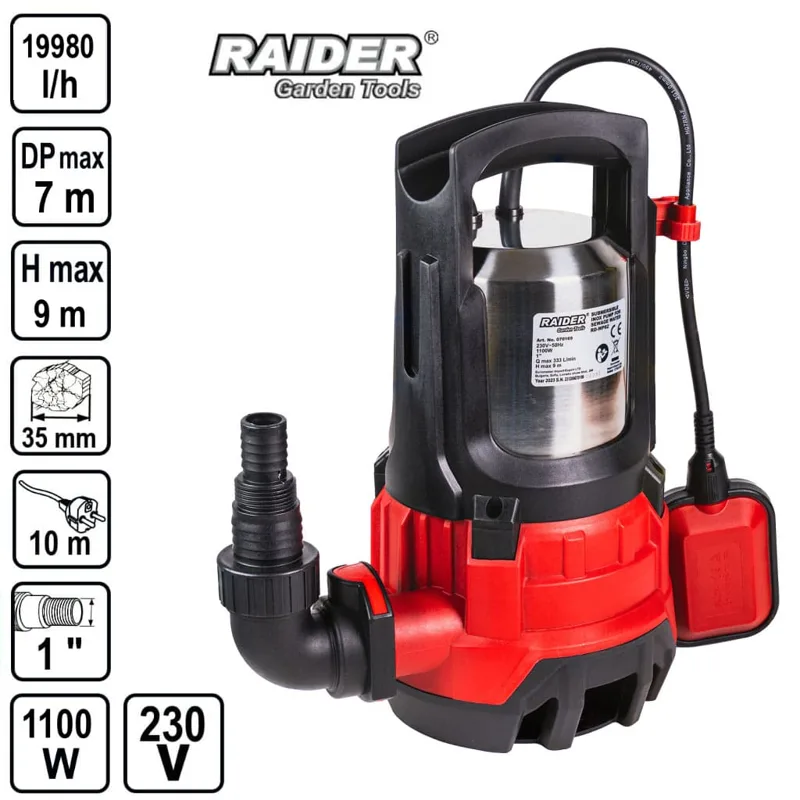 Потопяема помпа Raider RD-WP62 INOX, 1100 W, напор 9 м