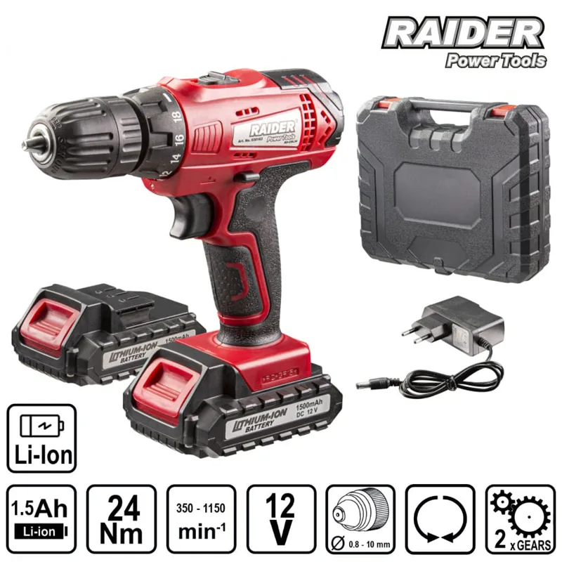 Акумулаторна бормашина Raider RD-CDL34, 12 V, с 2 батерии