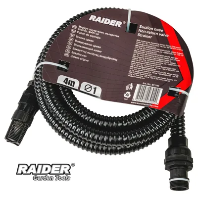 Смукателен маркуч Raider 1 цол, 4 м, с клапан и филтър