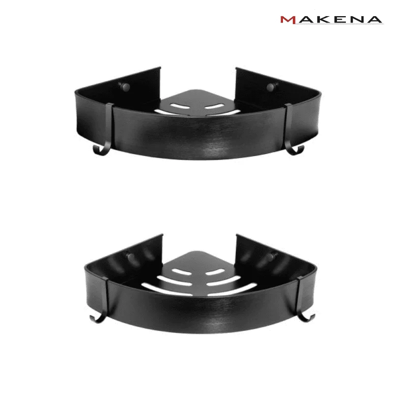 Двойна ъглова етажерка за баня Makena, 24.5х43 см, черна