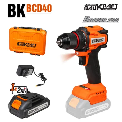 Безчеткова акумулаторна бормашина Baukraft 18V, 40 Nm