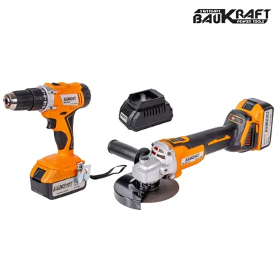 Комплект безчетков ъглошлайф и бормашина Baukraft 18V