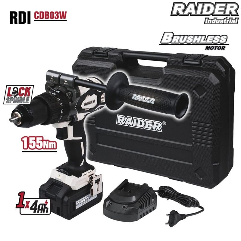 Ударна бормашина безчеткова RDI-CDB03W, 20V, 155Nm RAIDER