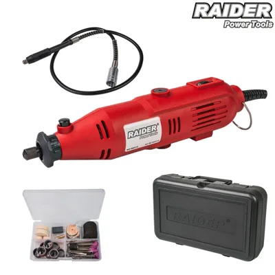 Прав шлайф Raider RD-MG15, 135 W, гъвкаво жило, 100 аксесоара