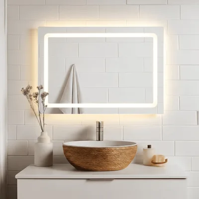 LED огледало за баня Makena 300, против изпотяване, с часовник