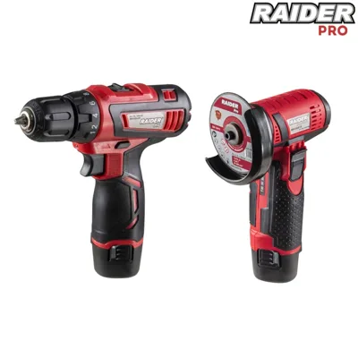 Комплект бормашина и ъглошлайф Raider Pro, 12 V, 2 Ah