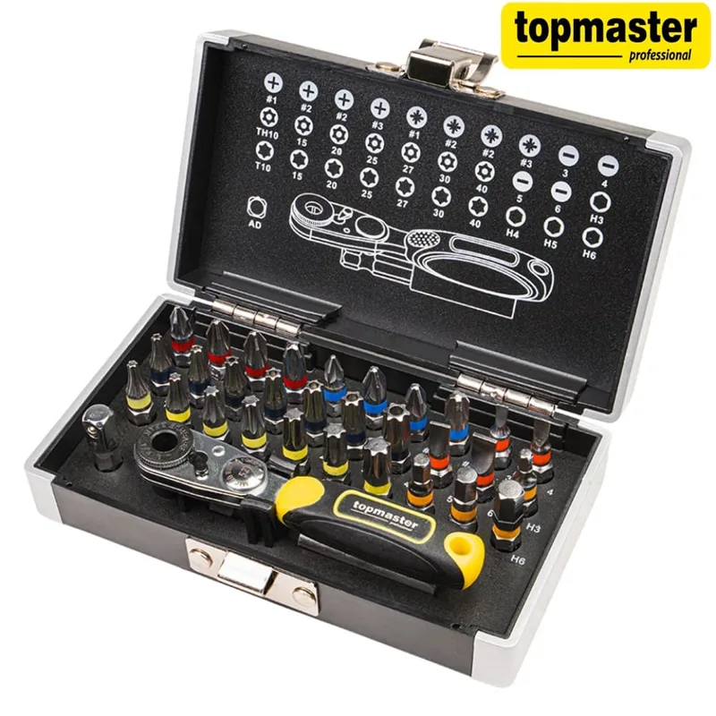 Комплект битове с мини тресчотка Top Master Pro, 33 части