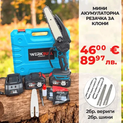 Акумулаторна Мини Резачка/Трион с шина 16см + две батерии 36V/ 8Ah и WerkBull