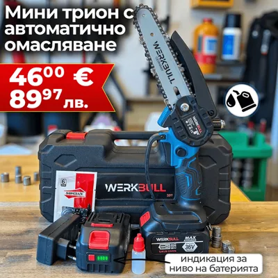 Акумулаторна Мини Резачка с автоматично омасляване + две батерии 36V WerkBull