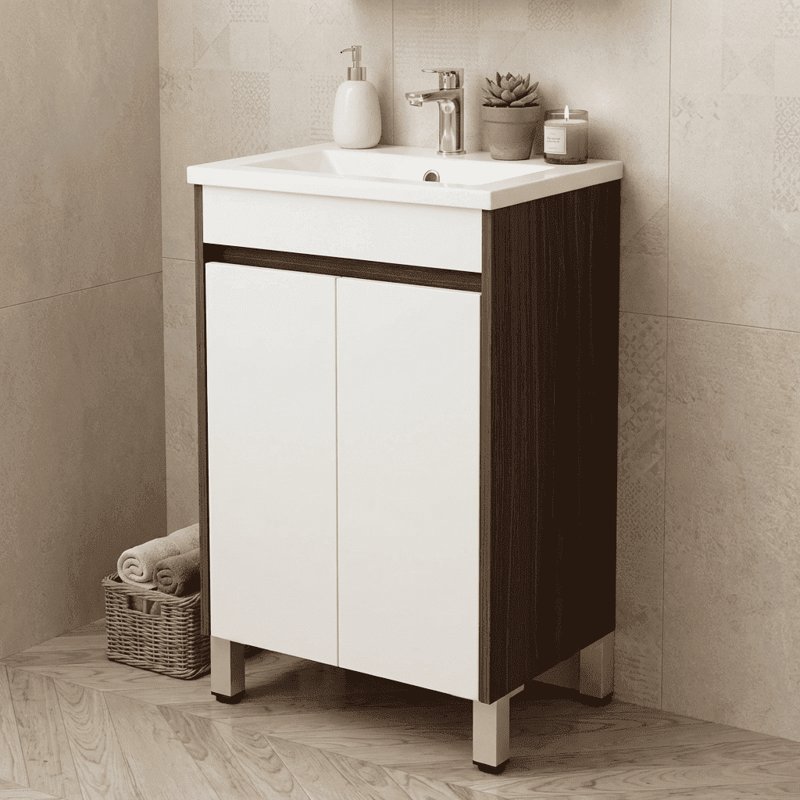 Стоящ PVC шкаф за баня с умивалник, дървесни декоративни панели Inter Ceramic