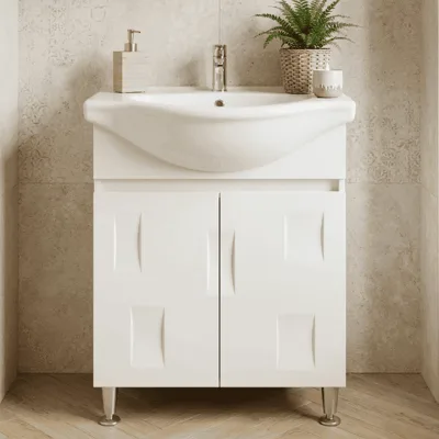 PVC шкаф за баня с порцеланов умивалник, стоящ с нивелиращи крачета Inter Ceramic