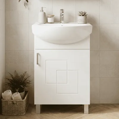 PVC шкаф за баня с порцеланов умивалник, крачета, Soft Close Inter Ceramic