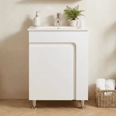 PVC шкаф за баня с умивалник, стоящ с крачета, бял гланц Inter Ceramic