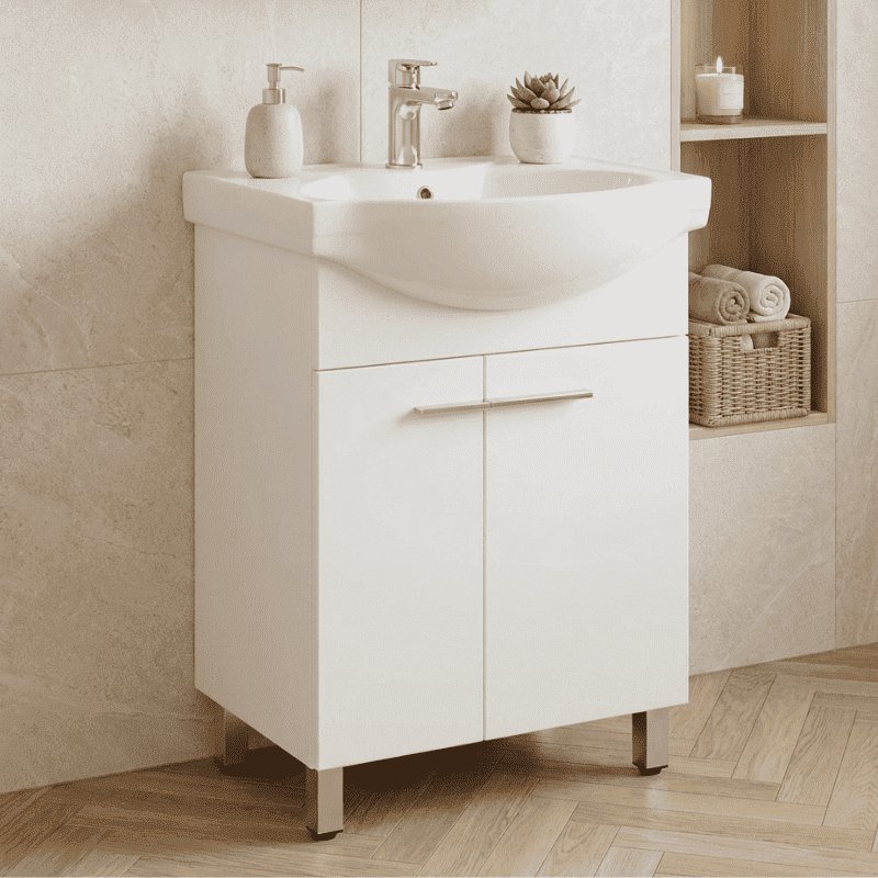 PVC шкаф за баня с умивалник, бял гланц Inter Ceramic