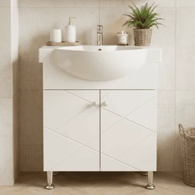 PVC шкаф за баня с порцеланов умивалник, стоящ с нивелиращи крачета Inter Ceramic