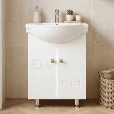 PVC шкаф за баня с порцеланов умивалник, стоящ, нивелиращи крачета Inter Ceramic