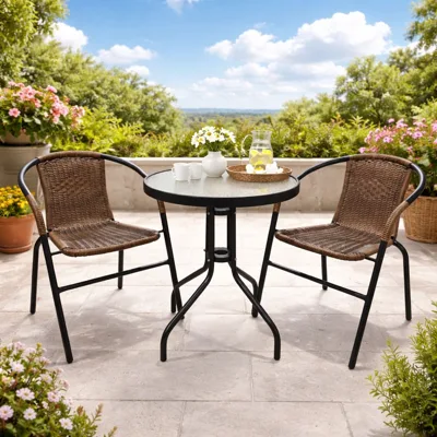 ROMANCE - 2 ратанови стола и маса ф60 см сет