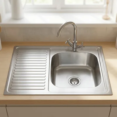 Кухненска мивка Алпака D8060PR с десен плот, 80x60 см CASCADA