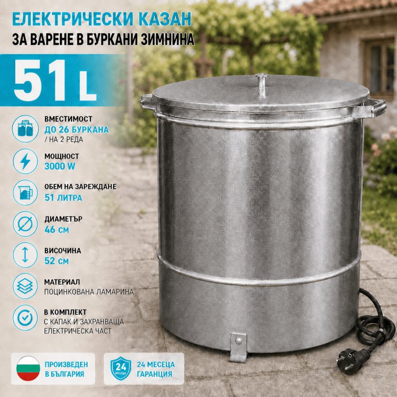 Електрически казан за буркани зимнина, 51 л, 3000W, до 26 буркана